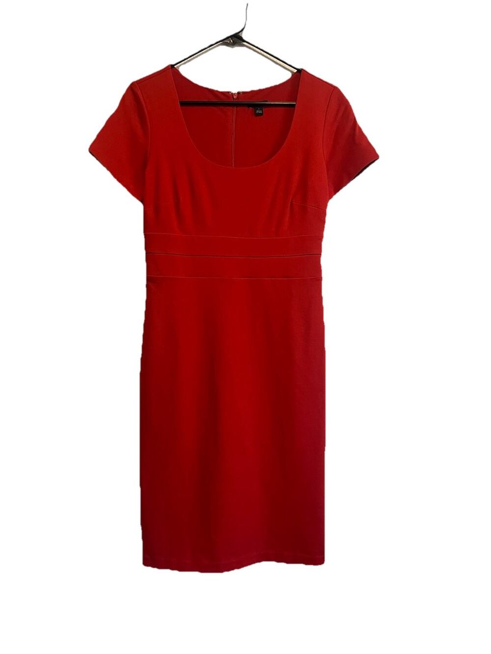 Ann Taylor Women 2 Red Ponte Sheath Dress Short Sleeve Career Cocktail Midi